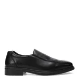 Zapato de vestir negro de cuero, sin cordones y con elásticos laterales.