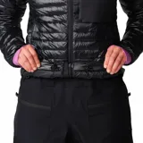 Campera negra ultraligera de nailon ripstop con aislamiento ThermaCLOud AF. Cuenta con bolsillo seguro con cierre en el pecho, dos bolsillos seguros para las manos con cierre, puños elásticos y dos ajustadores inferiores en el dobladillo. Se guarda en su propio bolsillo para la mano con mosquetón interno.
