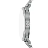 Reloj Emporio Armani con caja plateada de 39mm, esfera azul y pulsera de acero inoxidable plateado.