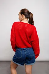 Short de jean de tiro alto con ruedo doblado.