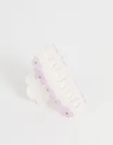 Broche para el pelo tipo pinza, color crema, con apliques de flores lilas.