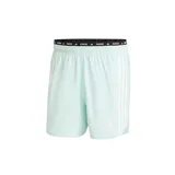 Short de running Adidas Own The Run color celeste con cintura elástica negra con la inscripción "Running" en blanco. Presenta las tres tiras características de la marca en color blanco en los laterales y el logo en la parte inferior.