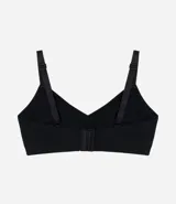 Soutien color marrón con copa desmontable, escote en V, tirantes ajustables y cierre en la espalda.