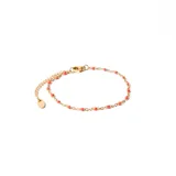 Pulsera de acero dorado con detalles de cuentas color coral, ideal para agregar un toque delicado a cualquier outfit.
