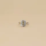 Anillo dorado con forma ovalada y símbolo de medicina en el centro.