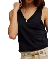 Musculosa verde oliva de algodón y poliéster, con cuello en V y sisas anchas.