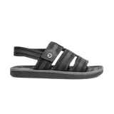 Sandalia de hombre color gris con tiras horizontales y ajuste con velcro.