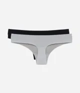 Kit de dos bombachas bikini hilo confeccionadas en poliamida texturizada con acabado seamless y etiqueta Lov en la cintura.