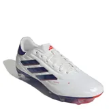 Championes de fútbol Adidas Copa Pure 2 Pro, color blanco con detalles en azul y rojo.