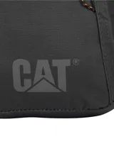 Bolso bandolera unisex CAT Explorer, color negro, con logo reflectante y detalles de cordones. Cuenta con compartimento principal con bolsillo interior, bolsillo delantero con cordón para llavero y correa ajustable para el hombro.