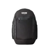 Mochila Rip Curl F-Light Searcher de 45 litros, color negro con logo blanco. Cuenta con múltiples compartimentos y cierres.