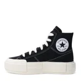 Championes de caña alta Converse Cruise High Top, color negro con detalles en blanco, plataforma alta y cordones blancos.