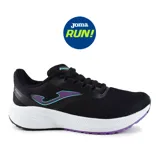 Championes deportivos Joma Rodio Lady 2401, color negro con detalles en violeta y celeste. Capellada de jacquard ligero y transpirable con perforaciones VTS para ventilación. Refuerzos sintéticos termosellados con tecnología Joma Sportech. Entresuela de phylon y suela de caucho Durabilidad. Horma especial para mujer.