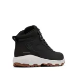 Bota de senderismo Columbia Newton Wander Ltr, color negro con suela blanca y detalles en marrón. Fabricada en cuero impermeable con tecnología Omni-Tech y suela Omni-Grip.