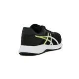 Zapatillas de running color negro con detalles en blanco y amarillo fluorescente, diseñadas para brindar comodidad y soporte durante el ejercicio.