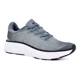 Championes deportivos grises con detalles en negro y suela blanca. Confeccionados con materiales ligeros y plantilla memory foam para mayor comodidad.