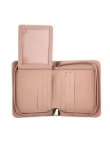 Monedero pequeño color rosa con cierre de broche y logo Terrano en el frente.