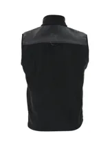 Chaleco negro de polar con cierre frontal y cuello alto. Tiene un bolsillo de parche en el pecho con logo de CAT.
