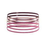 Set de seis vinchas Under Armour elásticas de colores rosa, borgoña y beige, con logo de la marca estampado.