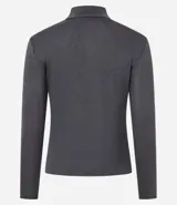 Blusa gris de poliéster y elastano, con cuello alto, mangas largas y tejido texturizado.