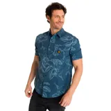 Camisa de hombre CAT de manga corta con estampado floral, bolsillo en el pecho con logo de la marca y cierre con botones.