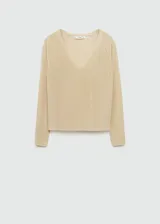 Jersey de punto fino color dorado con cuello pico y manga larga. Tejido con lurex. Colección fiesta y ceremonia.