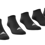 Pack de seis pares de medias Adidas deportivas unisex, color negro con logo blanco y tres rayas horizontales en el tobillo.