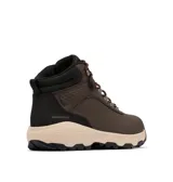 Botas de senderismo Columbia Newton Ridge Waterproof, color gris con detalles en negro y cordones en blanco y celeste. Fabricadas en cuero impermeable con tecnología Omni-Tech y suela de goma Omni-Grip.