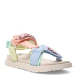 Sandalias estilo Teva con plataforma color beige y tiras de tela en colores pastel: celeste, verde, rosa y naranja.
