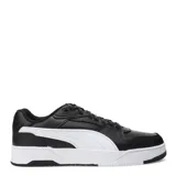 Championes Puma Rebound Break de cuero sintético negro con detalles en blanco.