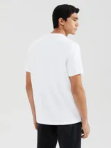 Remera negra de corte clásico con cuello en V y mangas cortas.