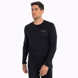 Remera de manga larga negra, ajustada al cuerpo, con cuello redondo y logo de la marca en el pecho.
