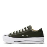 Championes Converse All Star Chuck Taylor Lift con plataforma, color verde oliva y cordones blancos.