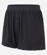 Short de pijama negro de ribana con cintura elástica y botones decorativos.