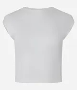 Blusa verde sin mangas, confeccionada en tejido rib con textura de rayas.