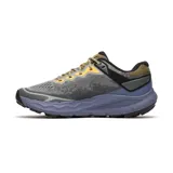 Zapatillas de trail running Merrell Nova 4, color gris cemento con detalles en negro, amarillo y celeste. Capellada de malla y TPU transpirable, cordones y refuerzos reciclados, cuello acolchado, entresuela de espuma FloatPro y suela de goma Merrell Quantum Grip.