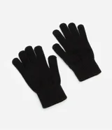 Par de guantes negros de tricot con puño y textura.