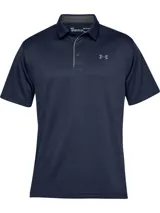 Chomba Under Armour Tech Polo para hombre, de color negro con logo en el pecho y detalles en gris en el cuello. Confeccionada con tejido UA Tech™ de secado rápido y corte holgado.