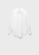 Camisa blanca de popelina de algodón y lyocell, con bordado floral en el frente, corte oversize, cuello camisero, mangas largas con puños abotonados y cierre frontal con botones.