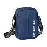 Bolso bandolera Caterpillar City Adventure azul marino con correa ajustable con el logo de la marca en blanco y negro.
