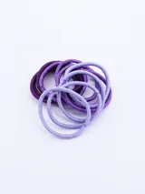 Pack de 12 coleros para el pelo, en tonos de violeta y lila con glitter.