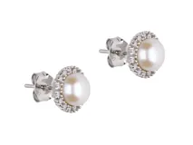 Par de aros de plata 925 con perlas de río y circonias.