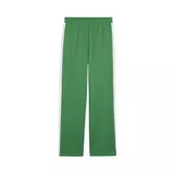 Pantalón deportivo negro con franjas blancas laterales, corte recto, cintura elástica con cordón ajustable y logo de Puma bordado en blanco en la pierna izquierda.