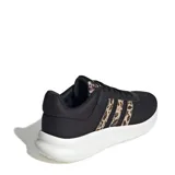 Championes Adidas Lite Racer 4.0 para mujer, color negro con detalles animal print en las tres tiras laterales y el talón.