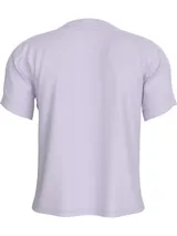 Remera corta color lila de algodón con cuello redondo y logo de Calvin Klein Jeans estampado en el pecho.