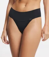 Bombacha de bikini negra de poliamida con cintura ancha.