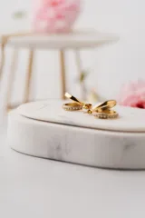 Aros tipo argolla dorados con una hilera de circonias blancas.