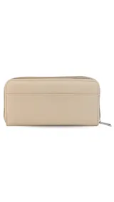 Billetera larga color plateado metalizado, con cierre perimetral y placa con el logo "Lincoln's" al frente. Presenta múltiples compartimentos y tarjeteros.