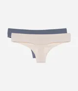 Kit de dos bombachas bikini de poliamida texturizada, corte hilo dental y acabado seamless.