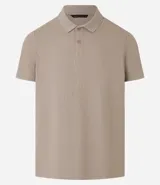 Camisa marrón de corte slim, con cuello polo, cierre de botones y textura acanalada.